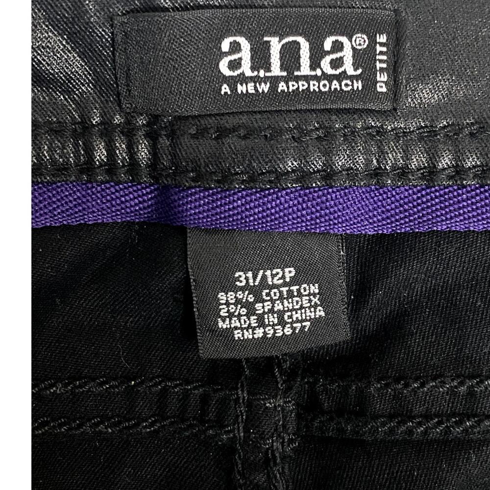a.n.a Petite Coated Jeans Womens 12P 34X28 Black Wax Skinny Gloss Stretch Biker - Picture 7 of 13